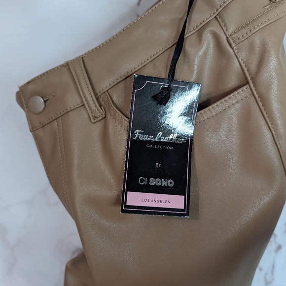 🖤  Ci Sono Faux Leather Pant High Rise Straight Brown Neutral - Picture 7 of 11